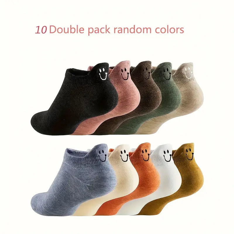 10 Pairs of 5 Pairs of Cotton Socks, Cute Smiling Face Socks