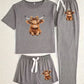 Casual 3pcs Pajama Set, Cozy Short Sleeve Round Neck Top & Pants & Shorts