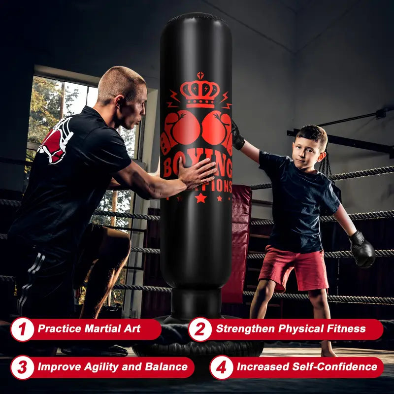 Inflatable Training Kit - Includes Boxing Gloves for Karate, Kickboxing, and Martial Arts