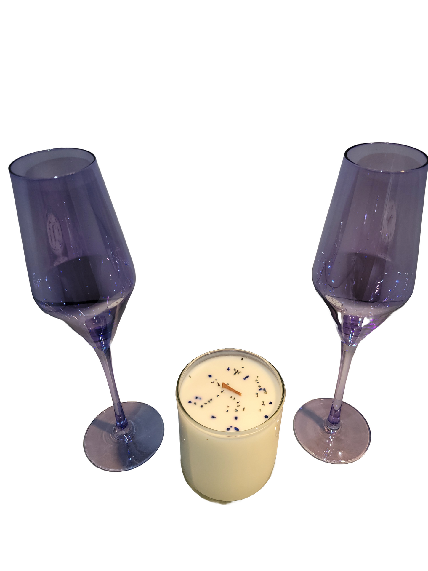 Sleek Blue Wine/Champagne Glassware with Soy Candle and Crystals