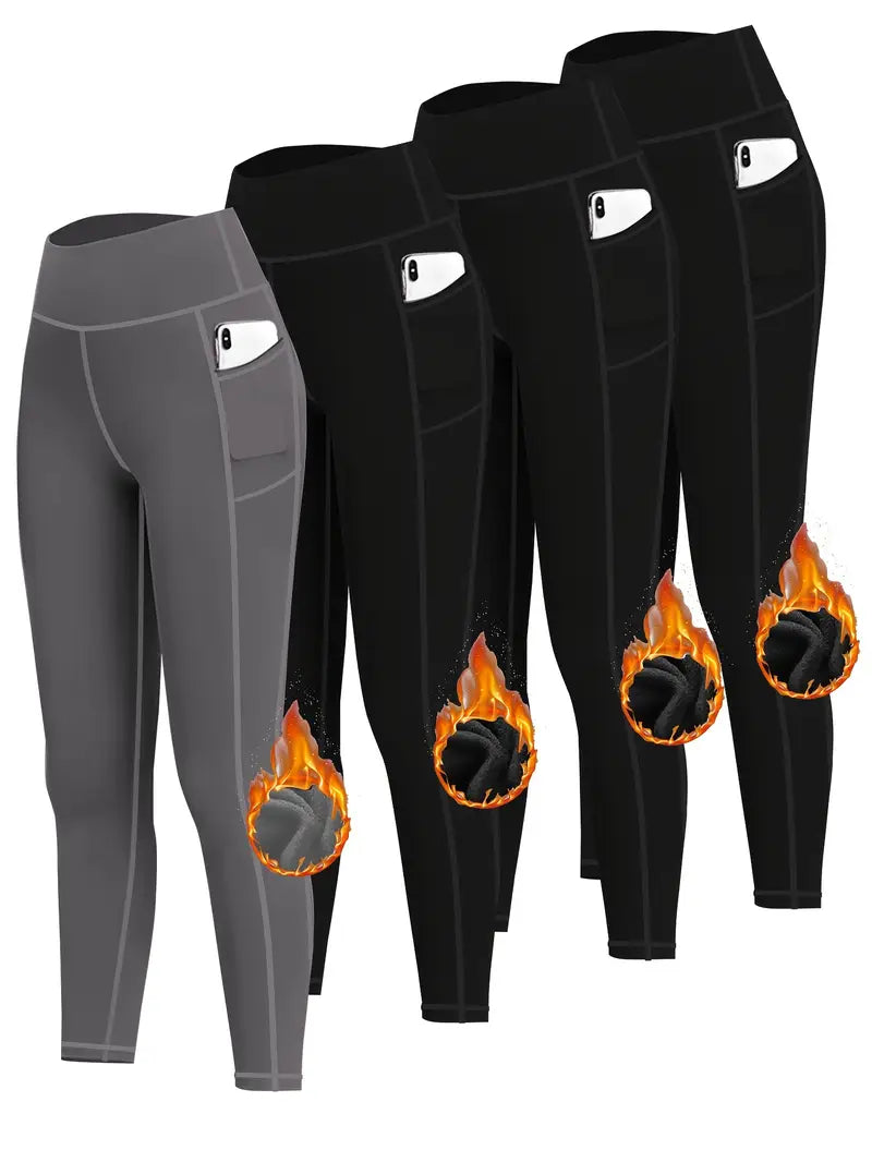 4pcs Women's High-Waist Compression Leggings with Pockets