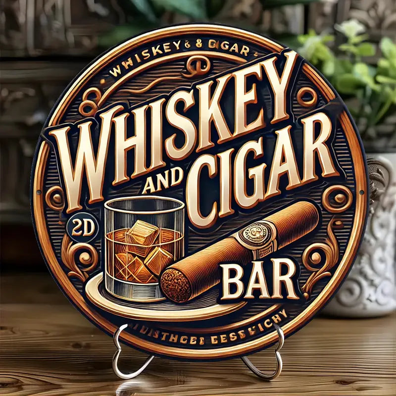 Vintage Whiskey & Cigar Metal Wall Art