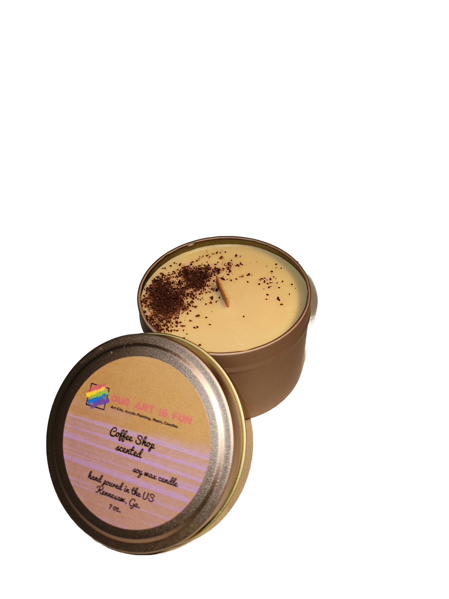 Coffee Shop Scented Soy Candle with Roses or Coffee Grinds