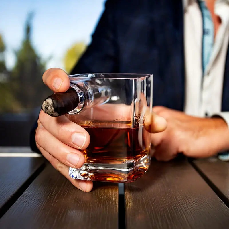 Custom Engraved Whiskey Glass with Cigar Holder