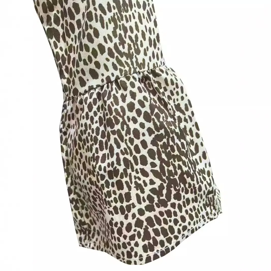 Casual Leopard V-Neck Long-Sleeve Loose Dress