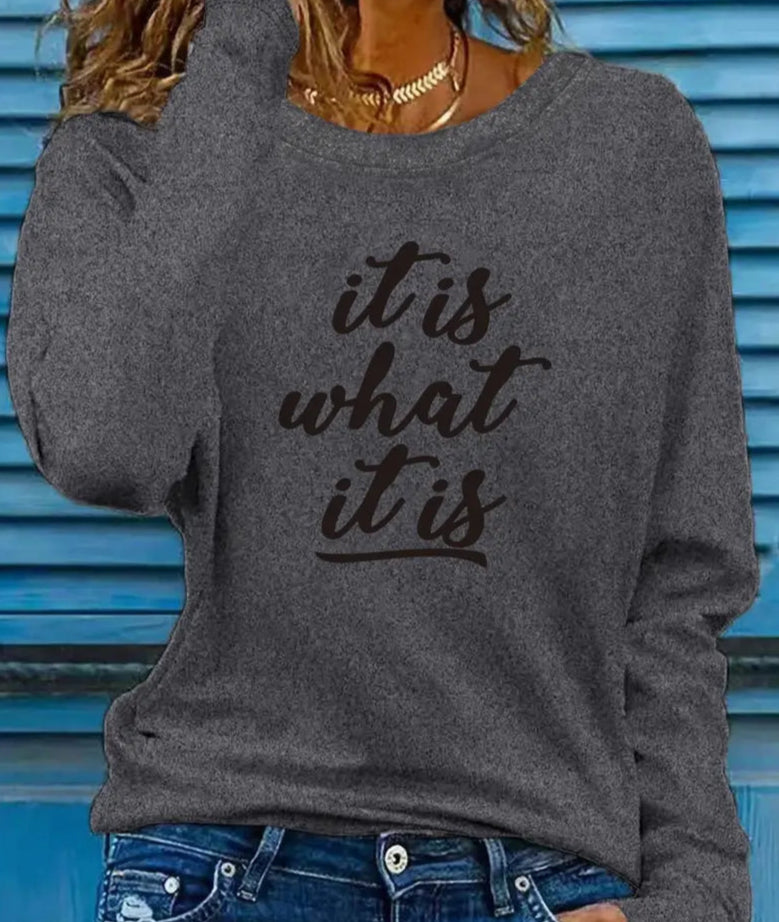 🔥"It Is What It Is"🔥 Women's Casual Monogram Print Long Sleeve T-Shirt