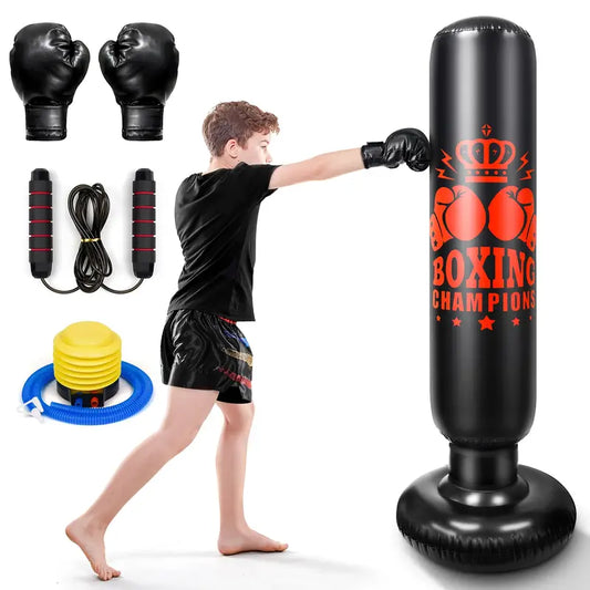 Inflatable Training Kit - Includes Boxing Gloves for Karate, Kickboxing, and Martial Arts