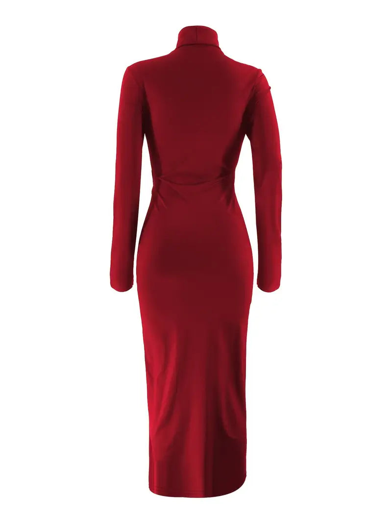 Women's High-Waisted All-Season Bodycon Dress with Flared Skirt