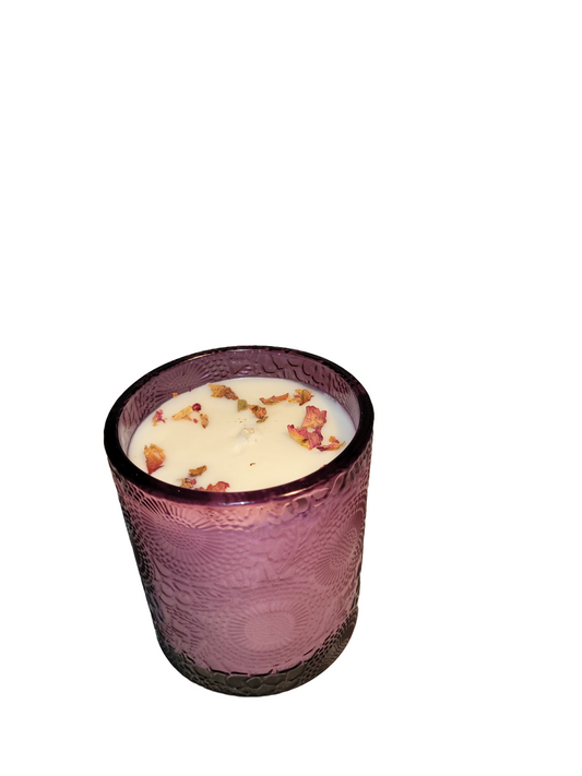 Purple Soy Candle with Dried Rose Pedals