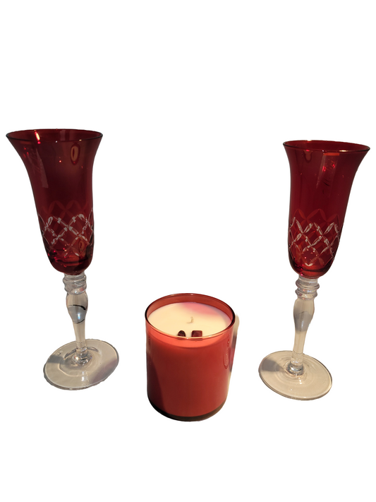 Red Glassware and Red Candle with Gemstones