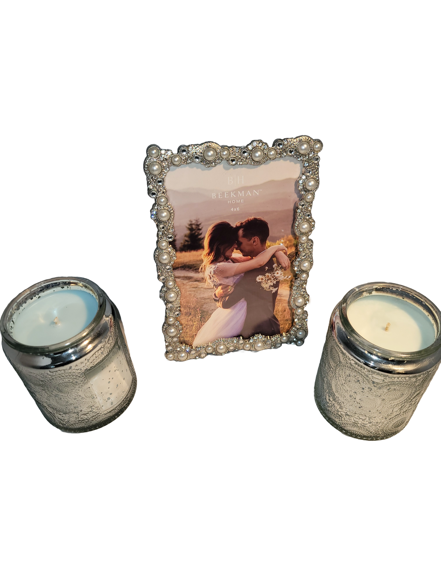 Silver  Sparkle Picture Frame & Candles