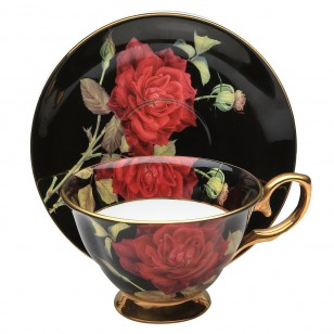 Gold Rose Bloom Bone China Cup with Saucer