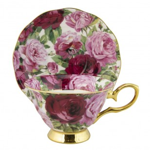 Gold Poinsettia Chintz China Cup & Saucer