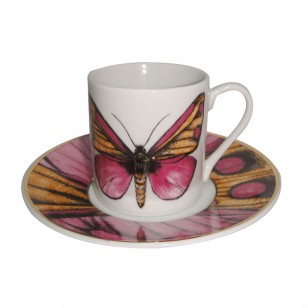 Pink Butterfly espresso cups and saucer/Set of 4