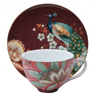 Pink Peacock Lotus Garden Latte cup and saucer